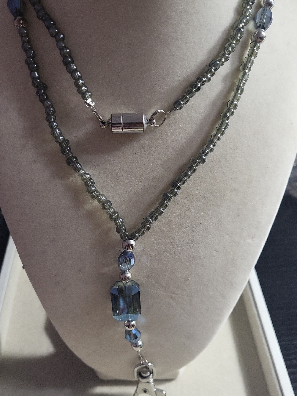 Beaded Lanyard Necklace in Smoky Blue-Green